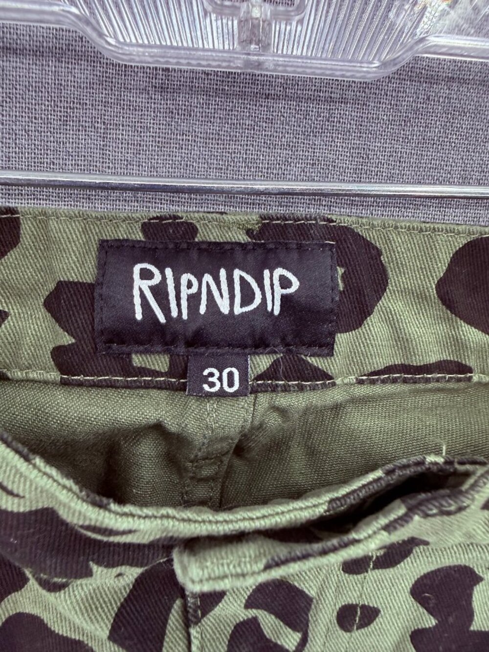 RIPNDIP Spotted Olive Twill Chino Pants Mens 30x25 Cheetah Y2K Sold Out RARE - Picture 4 of 8